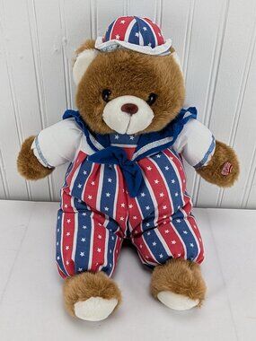 Vintage American Sailor Teddy Bear Plush 16" Stuffed Animal Not Working Stars